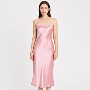 VINTAGE 60's powder Pink Satin‎ Slip Dress midi size 3/4